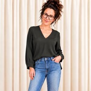 Jigsaw Silk Long Sleeve Blouse, Dark Green NWOT